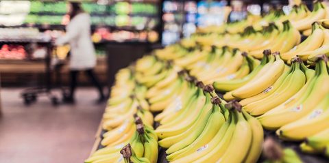 Supermarket display of bananas