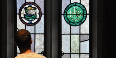 Ignatian seal stained glass