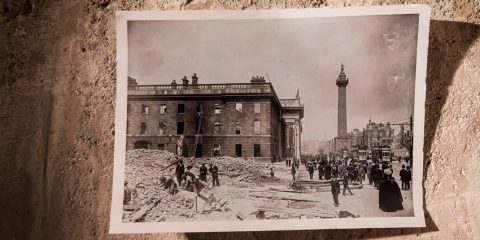 Easter Rising historical image of destruction in Dublin