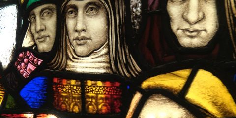 Stained glass image from McMullen Museum exhibit