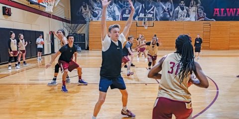 Women's basketball team works out with scout team