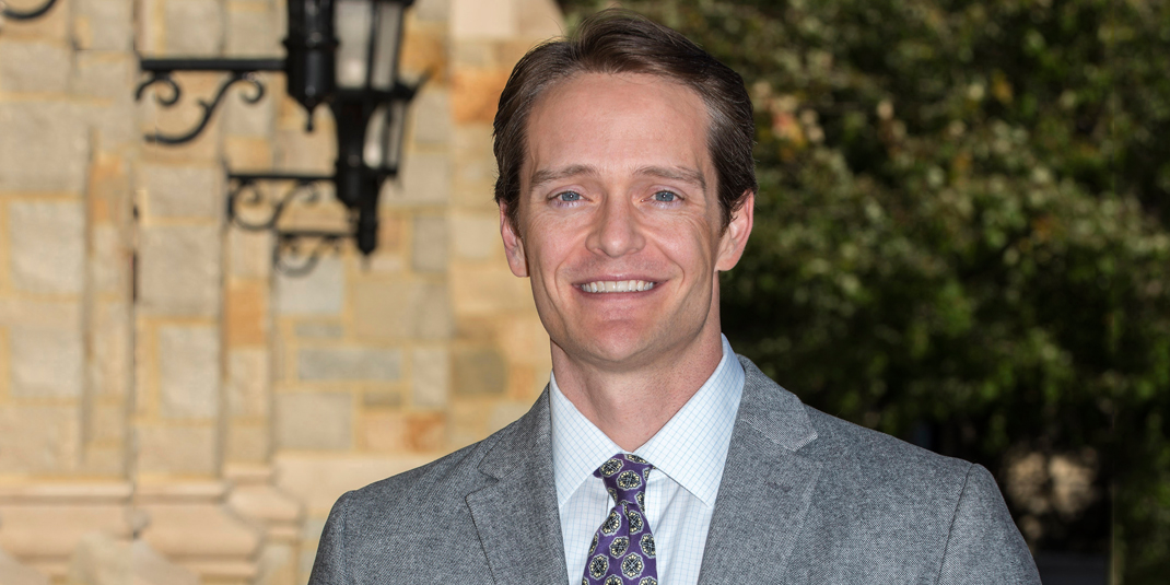 Sean Martin photographed outside Fulton Hall