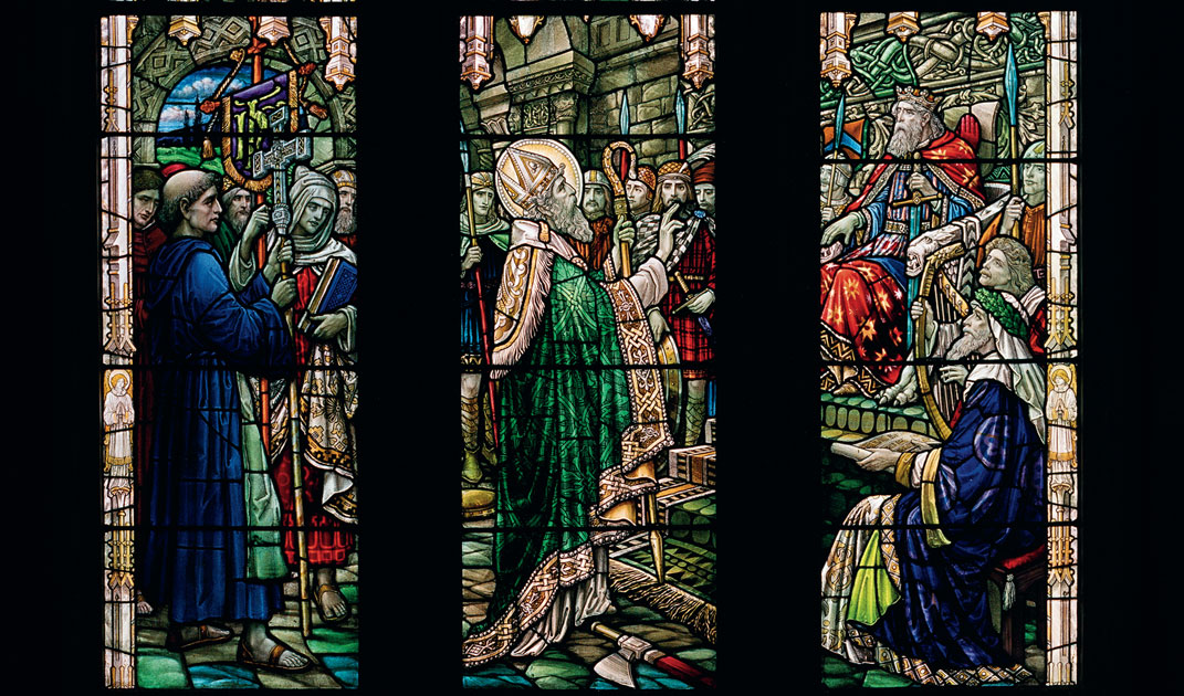 Stained glass of St. Patrick.