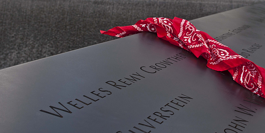 Red bandanna at the 9-11 memorial