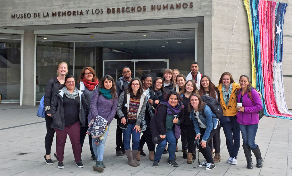 The cohort gathers in front of the Museum of Memory and Human Rights in Santiago, Chile.