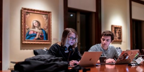 students studying at McMullen Museum