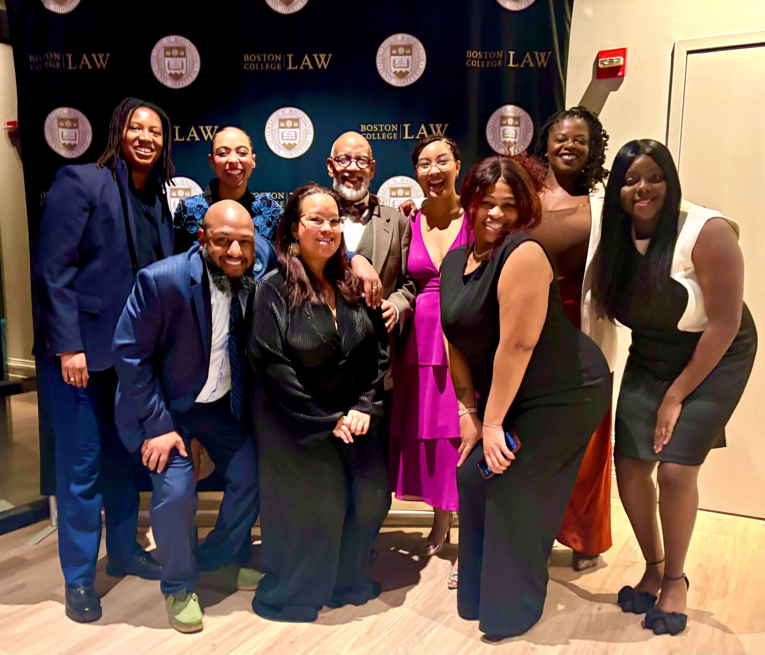 (L-R): Julian Washington ‘23, Liz Morrison ‘22, Chuck Walker ‘78, Vanessa Lawrence ‘22; Front Row: D’Andre Fernandes ‘07, Arianne Waldron ‘14, and Chinyere Okogere ‘21
