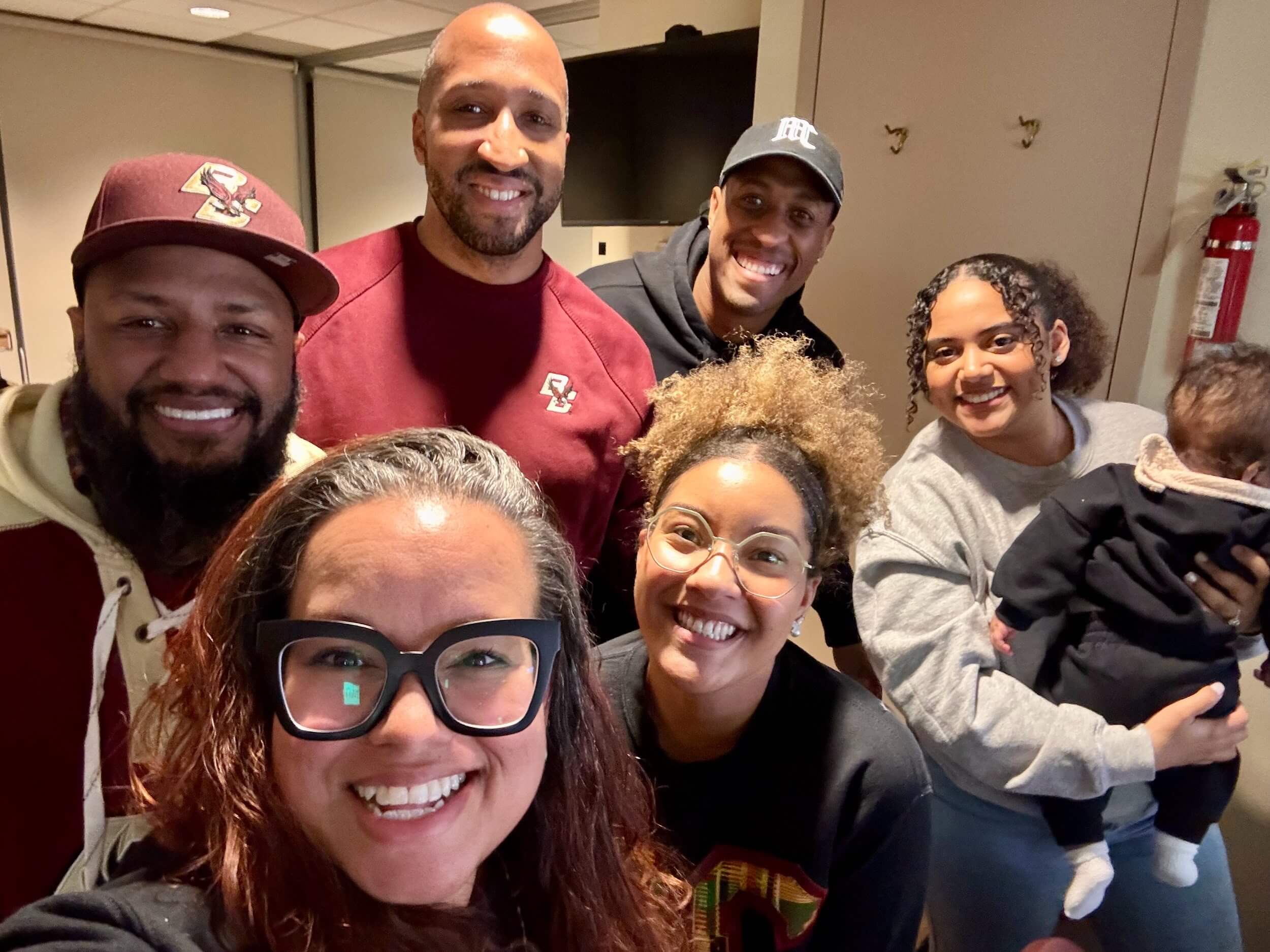 (L-R): 2nd row: D’Andre Fernandes ‘10, Alain Mathieu ‘17, Cusaj Thomas ‘19; 1st row: Arianne Waldron 14; Vanessa Lawrence ‘22, and Rayne Mahfood ‘24 with our youngest BAN member!