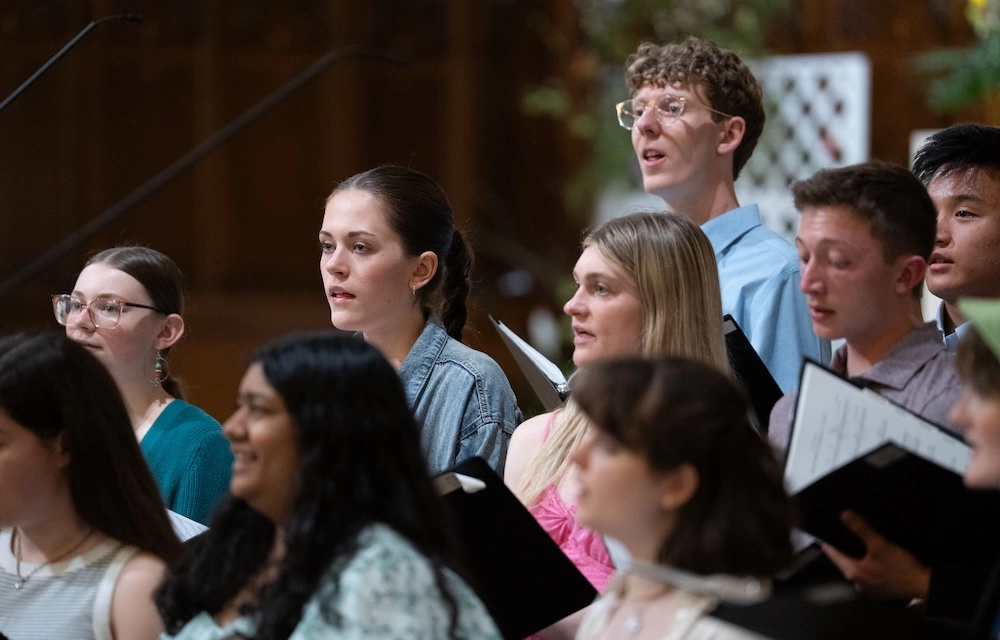 Students in the Liturgy Arts Group at Boston College performing.
