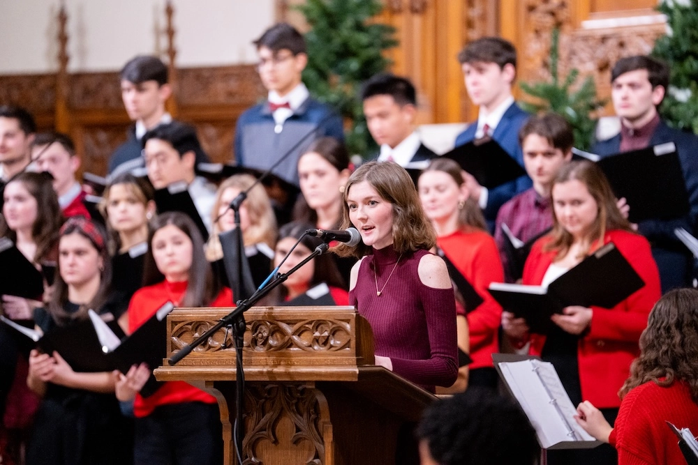 Students perform in the liturgical arts group at Boston College Mass.