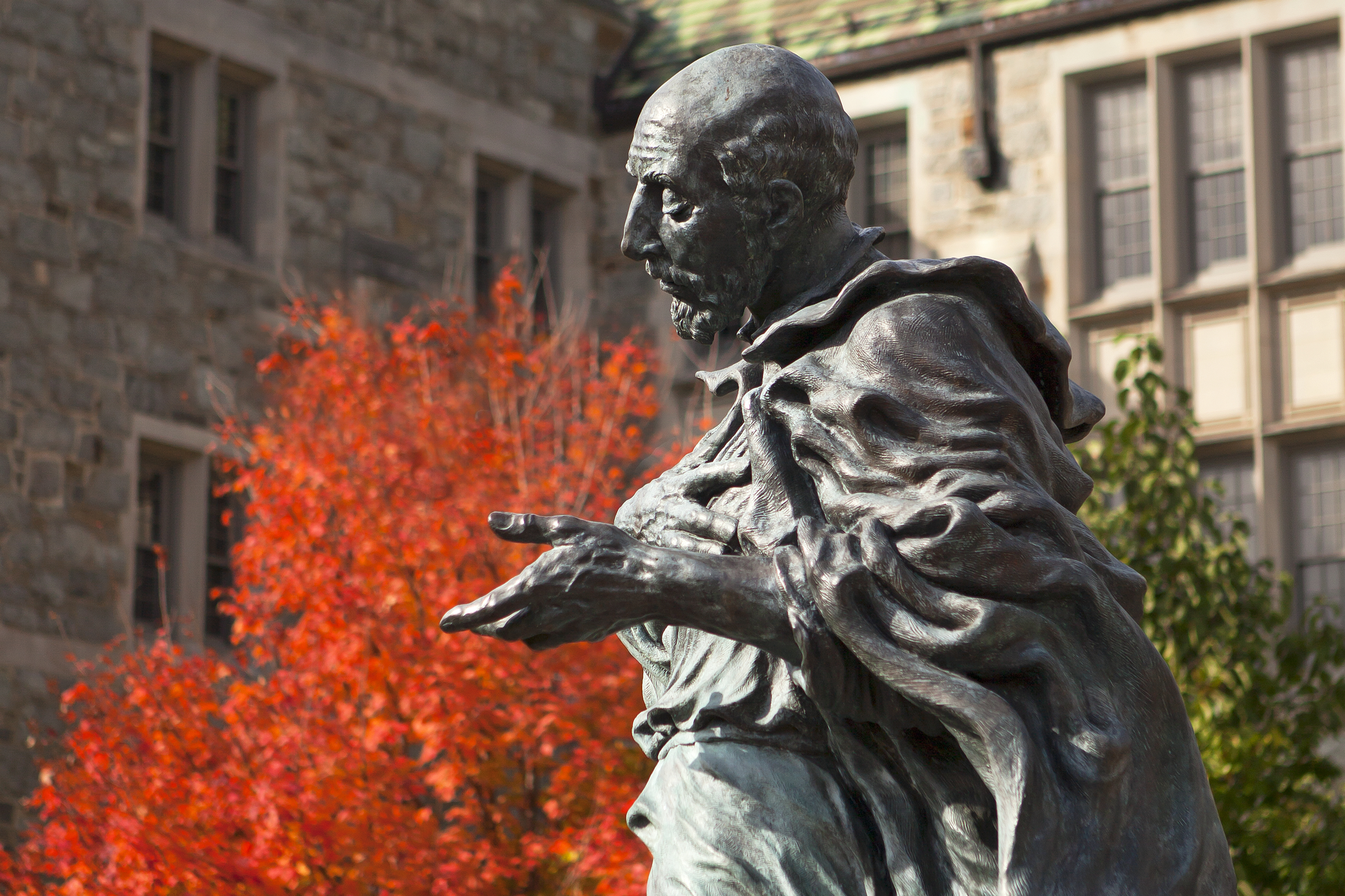 statue of St. Ignatius in the fall