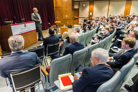 Lawrence Summers speaks to an audience at the 11th Annual Finance Conference 