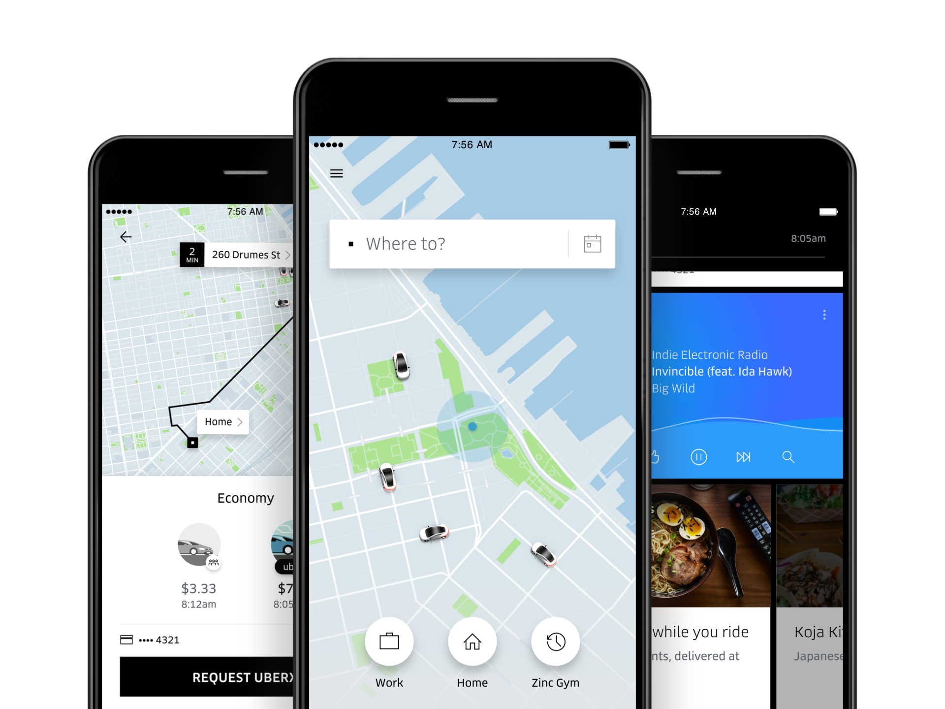 phones with the Uber app open