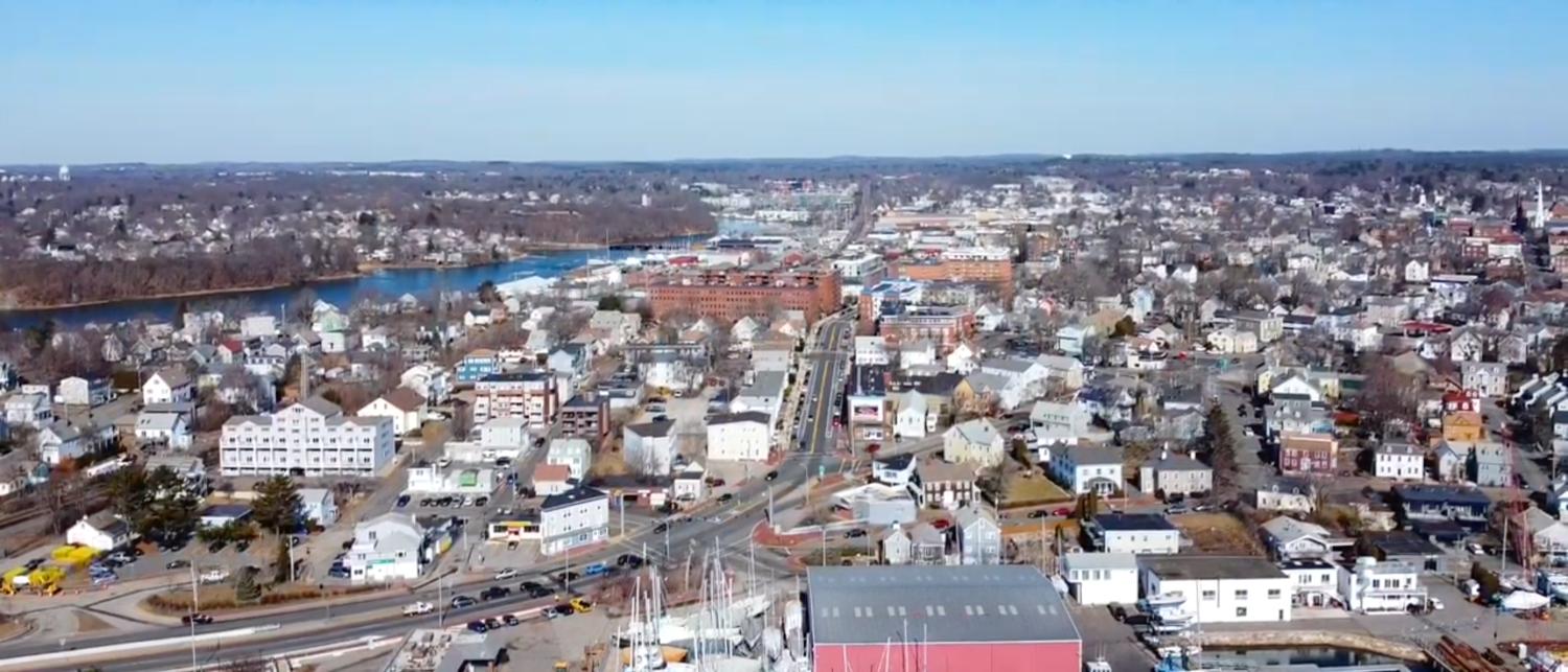 Aerial shot of Beverly, MA