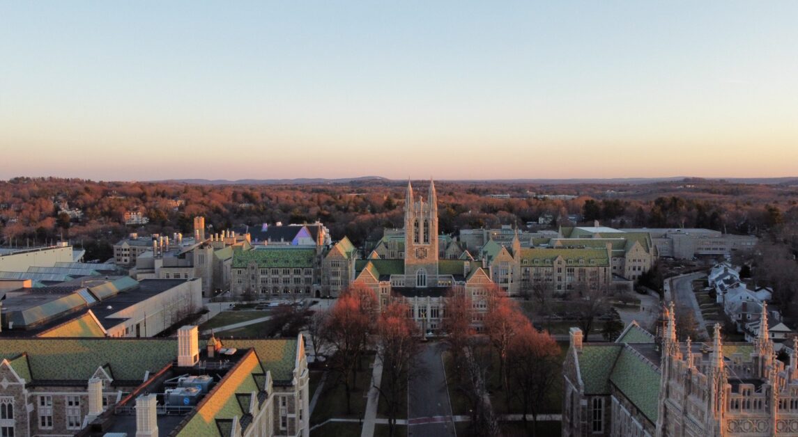 Boston College campus at dusk
