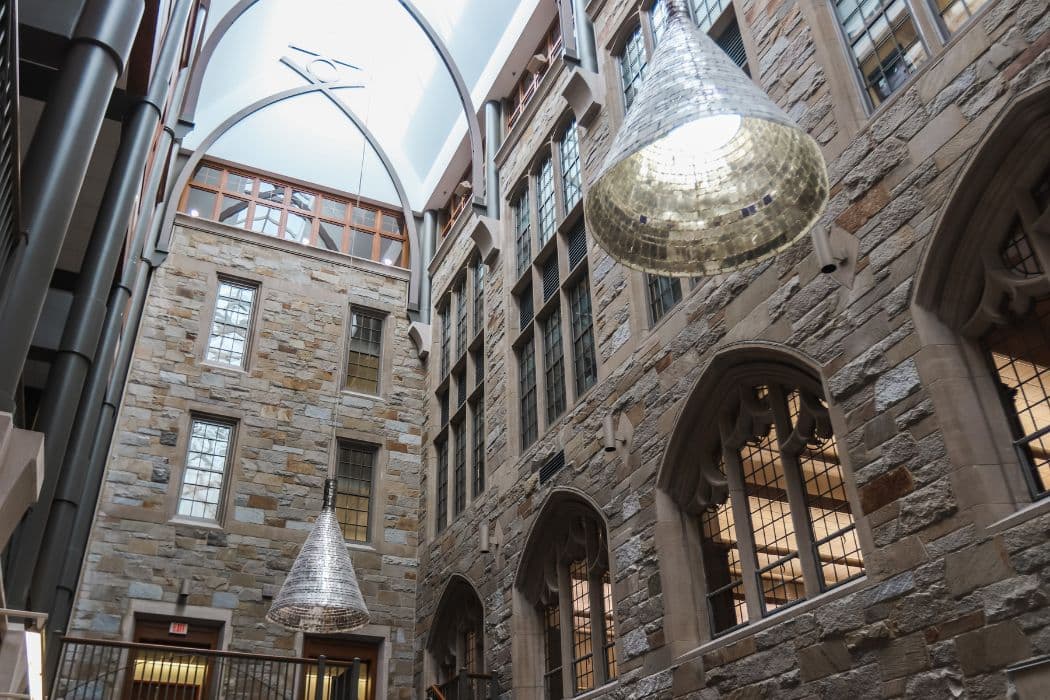 MBA students in Fulton lobby