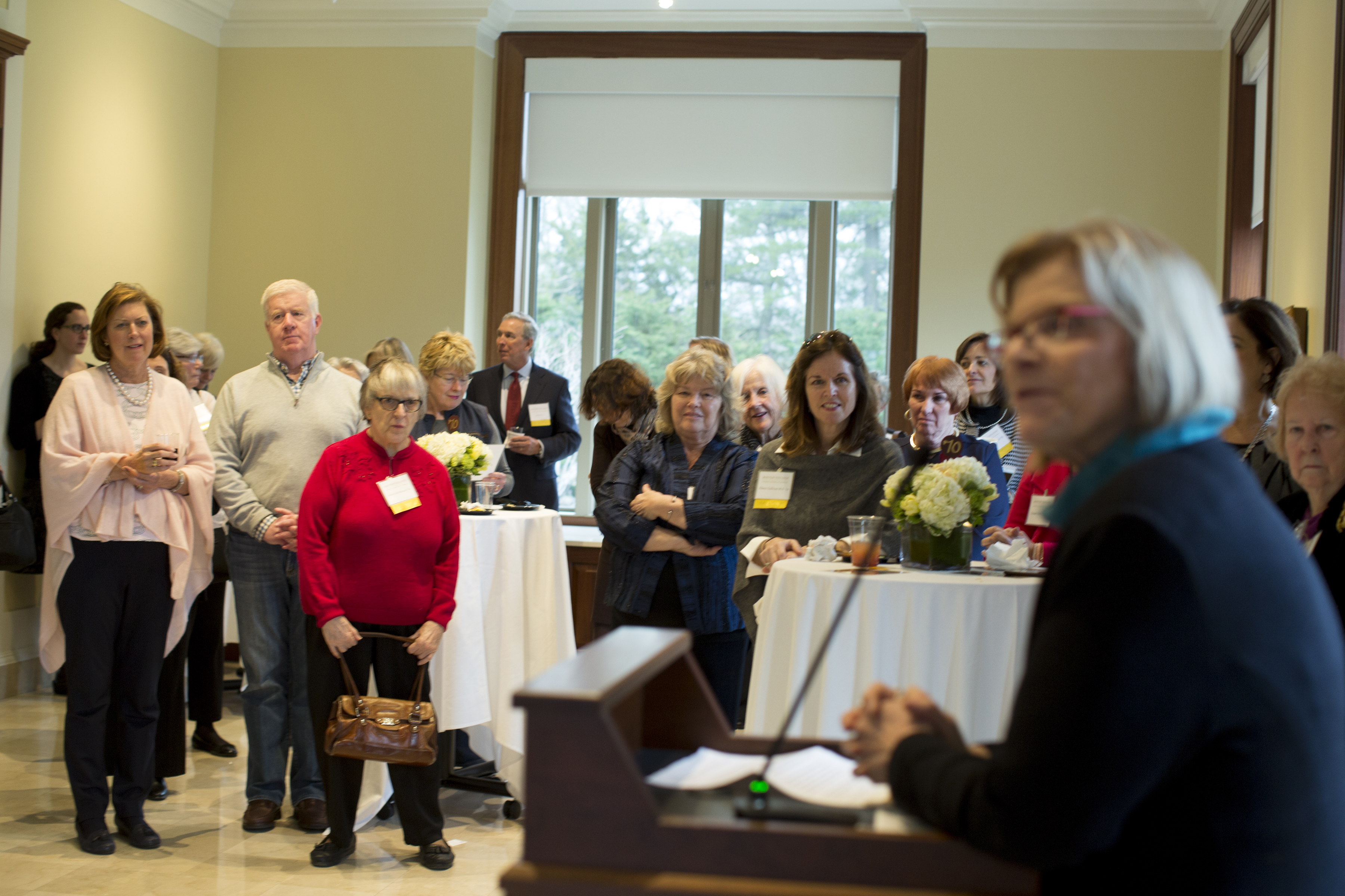 Dean Susan Gennaro speaks to alumni, faculty, and students at the 70th anniversary of the Boston College school of nursing