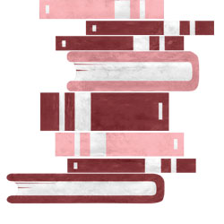 Stack of books in pink and maroon