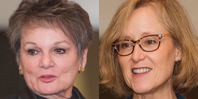  Joan Lukey ’74, left, and Sue Farina ’94