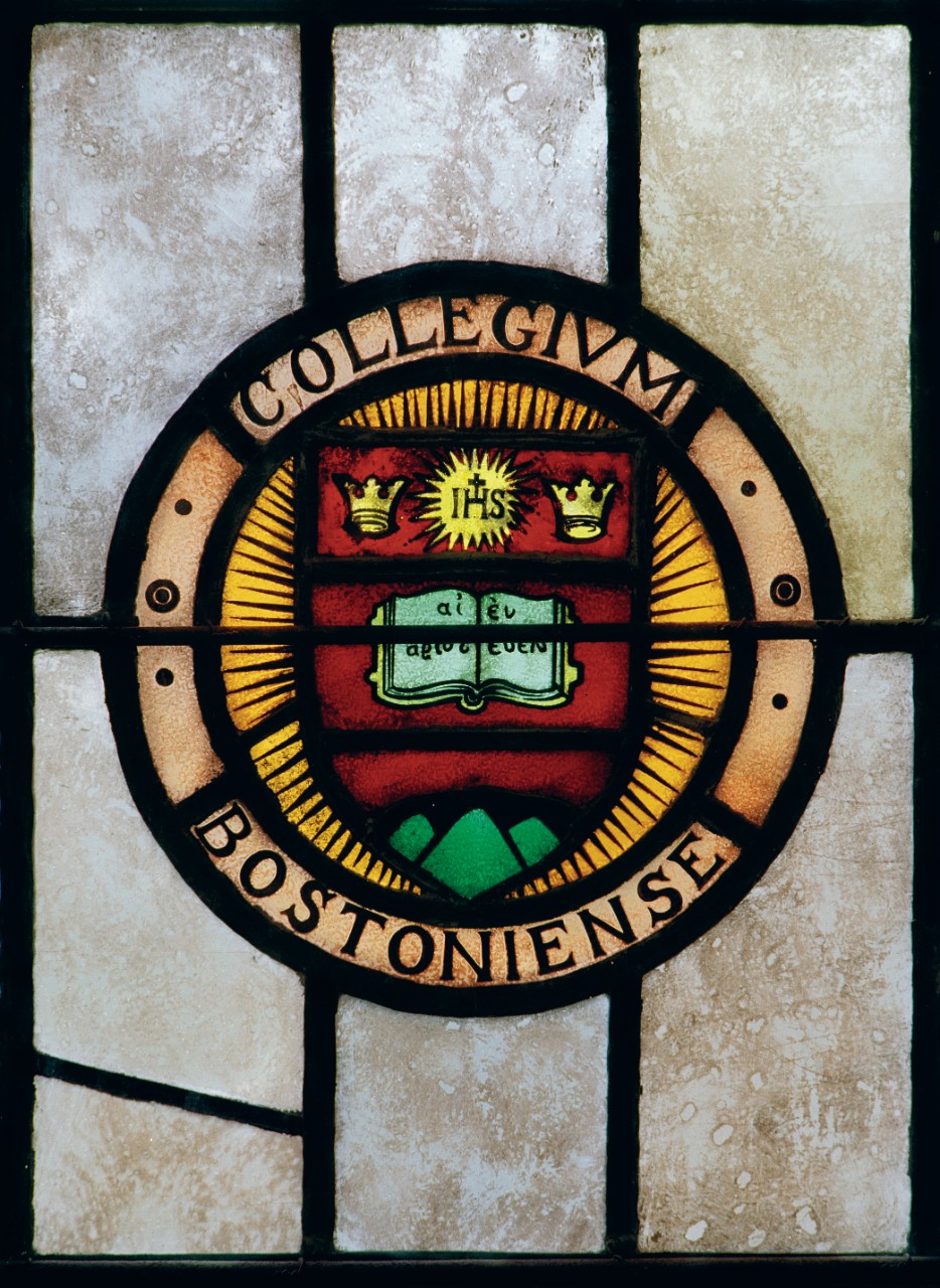 "Transforming Light: The Stained-Glass Windows of Boston College." Images from the Reception Room, Jesuit Universities of the Americas. Page 111: Seal of Boston College, Chestnut Hill, Massachusetts