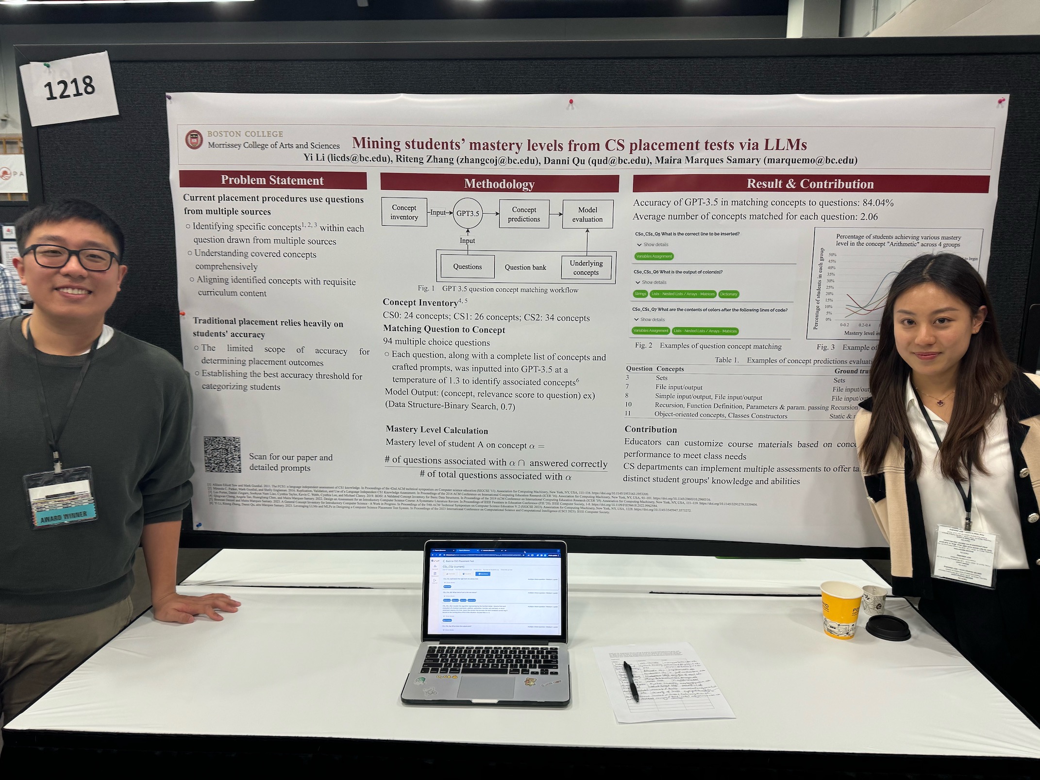 Yi Li and Danni Qu at SIGCSE standing next to poster