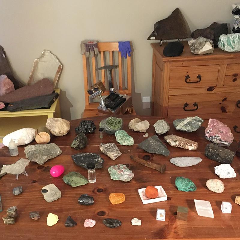 Rocks displayed on a table