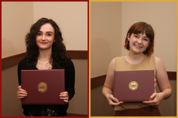 2 women hold award diplomas