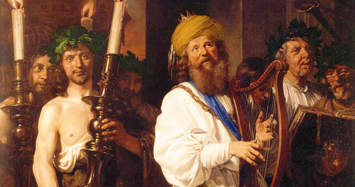 King David with harp in procession