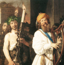 King David with harp in procession