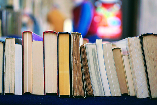 Textbooks on a shelf