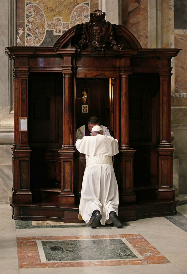 Pope Francis making confession