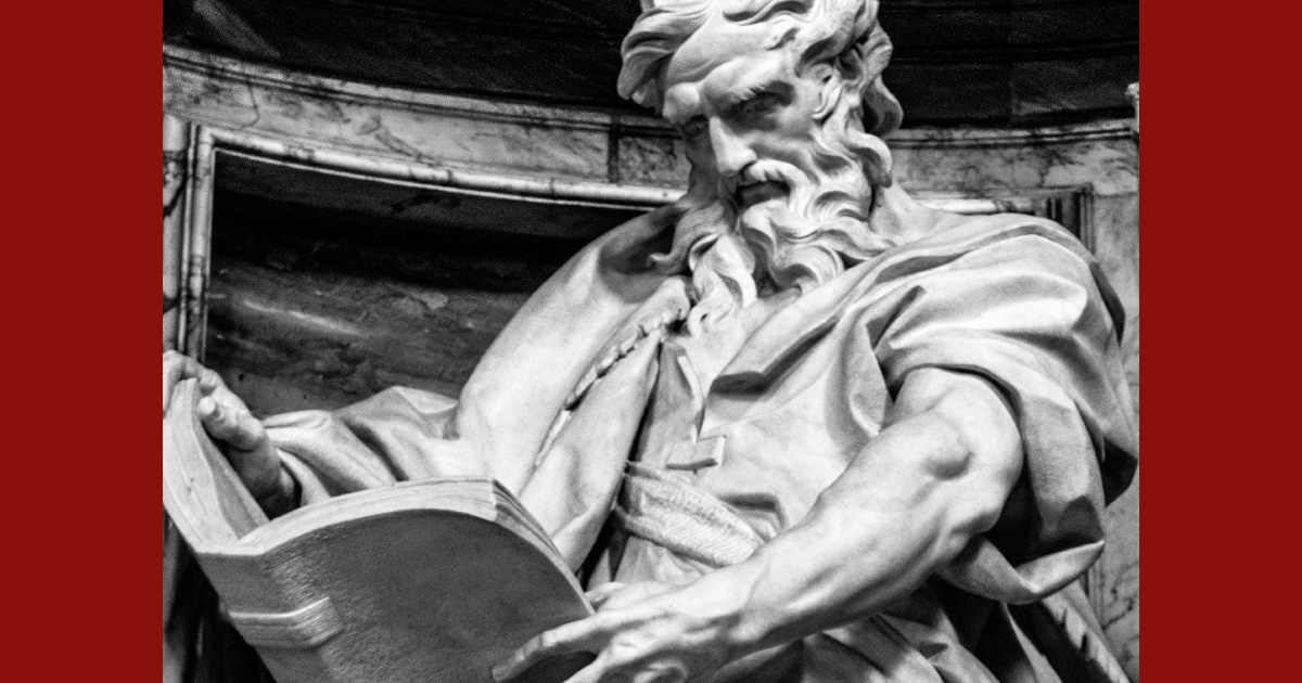 Statue of St. Matthew in white stone