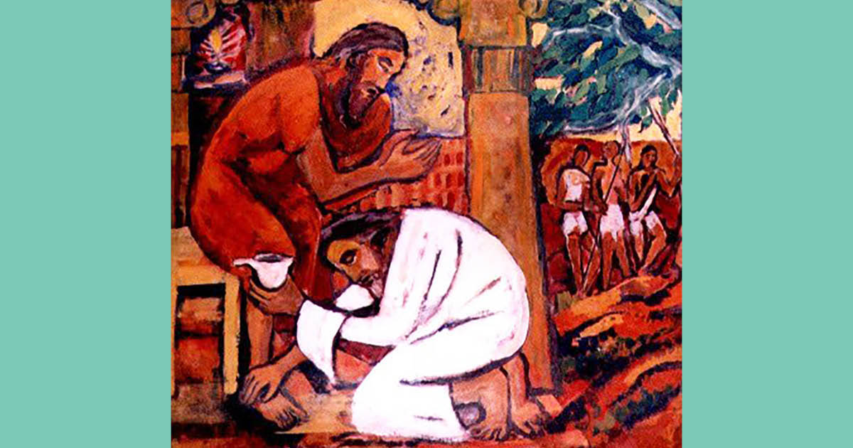 painting of Jesus washing St. Peter's feet by Jyoti Sahi