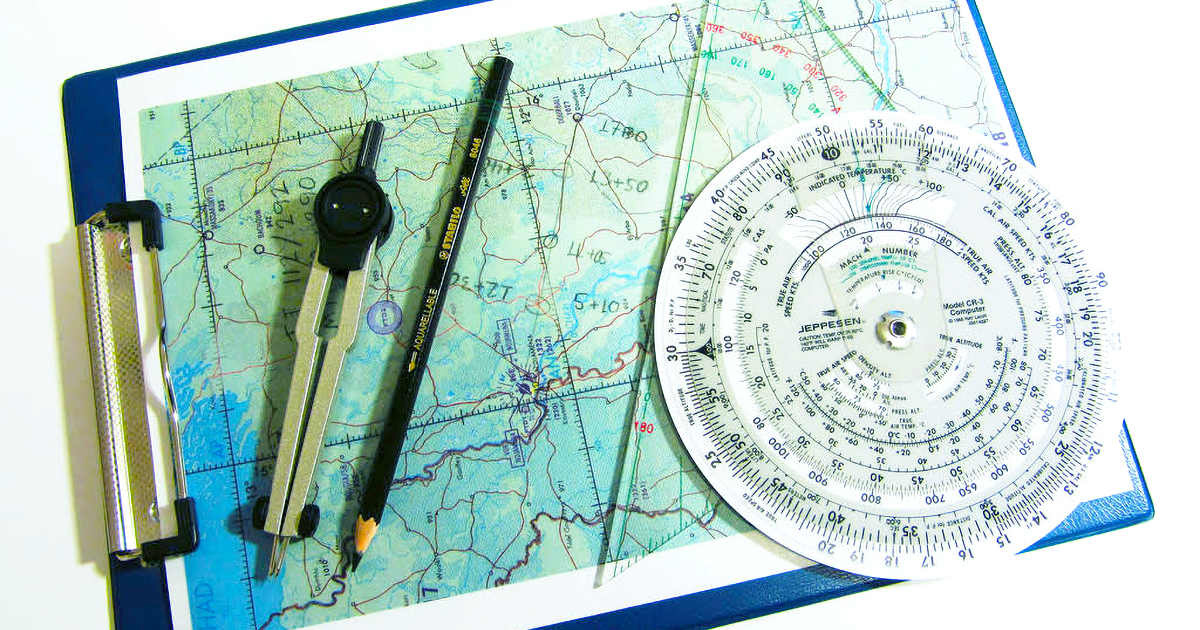 Topographical map with charting instruments