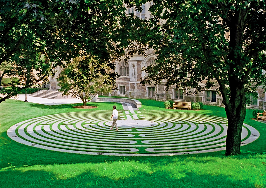 Person walking on a contemplation maze