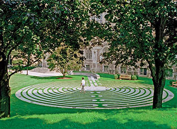 person walking on a meditation labyrinth