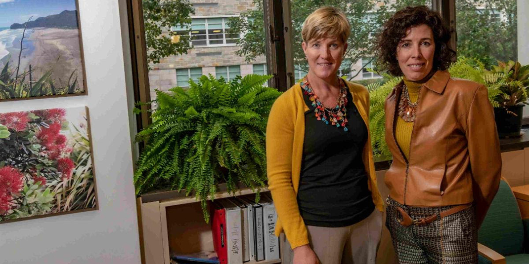 Kirsten Davison, left, and Rocio Calvo pose for a photo. 