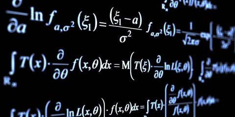 Math formulas on a chalkboard