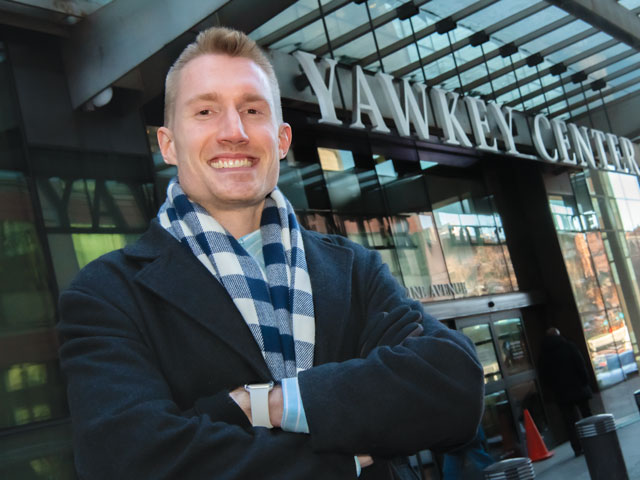 Eric Williamson outside the Dana-Farber Cancer Institute in Boston.