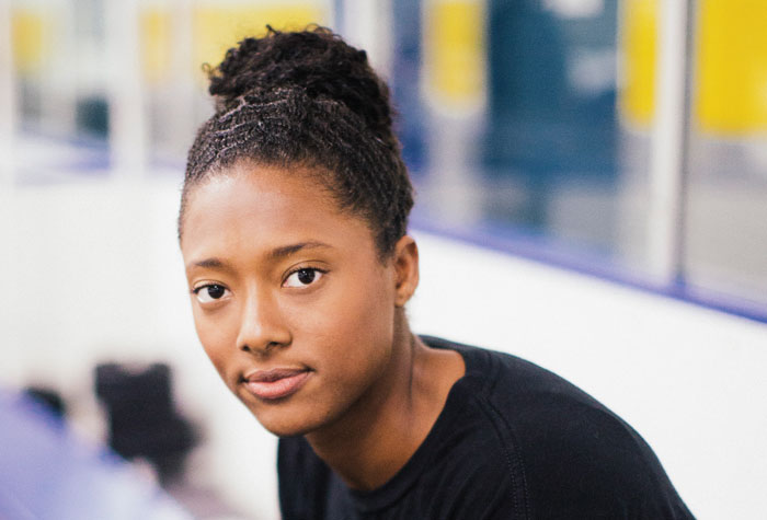 A portrait of Blake Bolden '13, the first Black woman to compete in the National Women’s Hockey League.