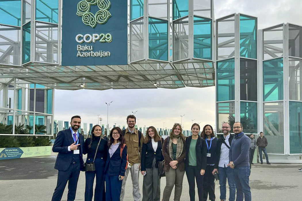 COP 29, UN Climate Change Conference, attended by Boston College students, staff, and faculty, in Baku, Azerbaijan, November 11-22 November, 2024.
(l-r)
Ahmed Ferjani
Emma Villegas
Grace Boyer
Tommy (TJ) Frohlichstein
Molly Dugan
Michaila Peters
Korinna Garfield
Avneet Hira
Jesse Swann-Quinn
Praveen Kumar