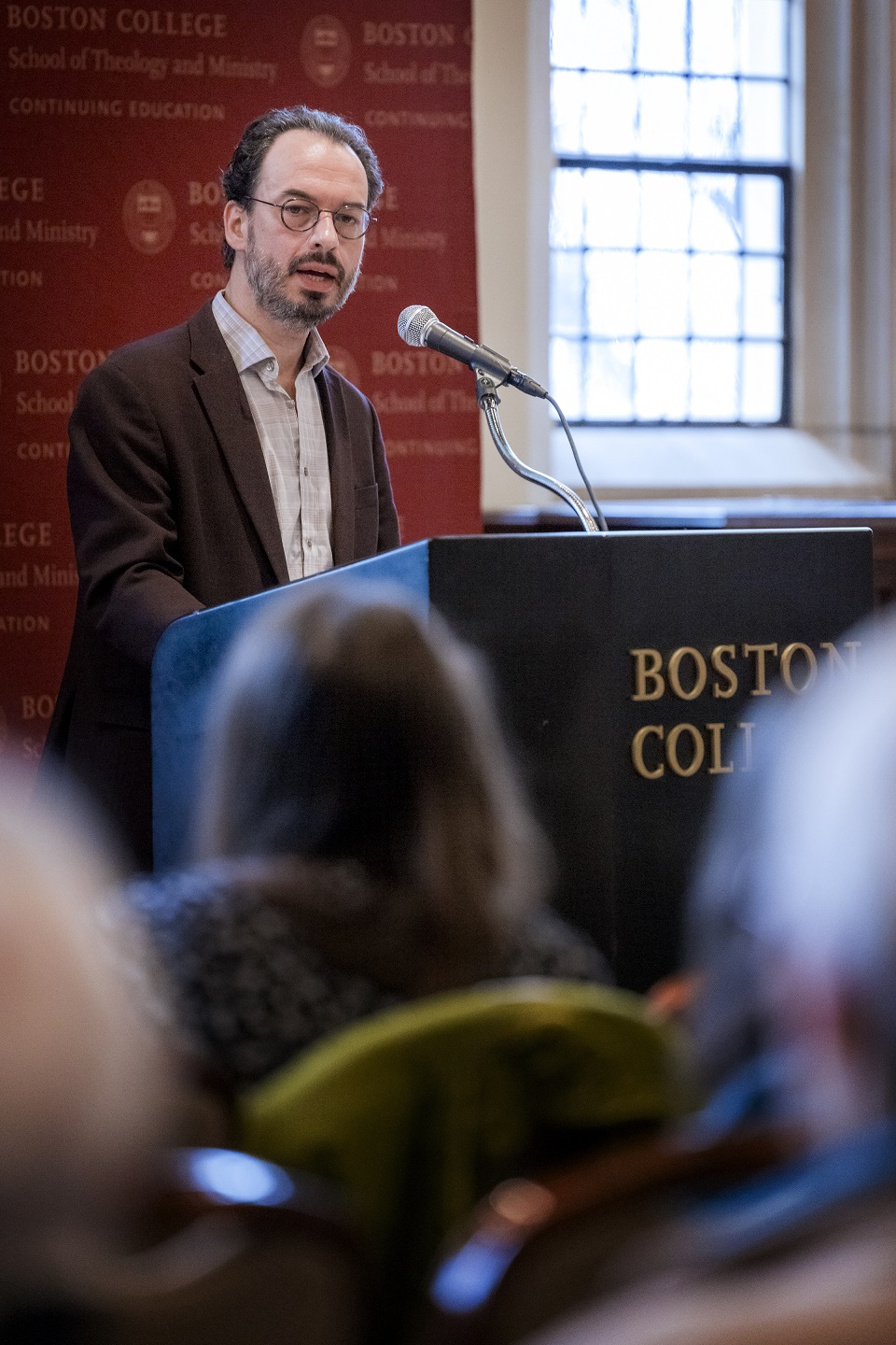 March 23, 2024 -- Boston College's 22nd annual Underhill Lecture in Christian Spirituality with Brian Robinette, Associate Professor of Theology, and the inaugural presentation of the Young Alumni Leadership in Ministry Award to Anna Robertson, M.T.S. '16, Director of Distributed Organizing for Discerning Deacons.
