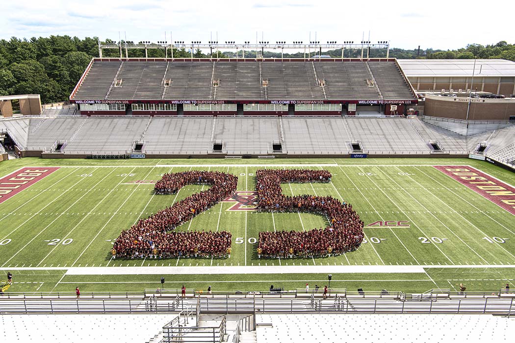 the senior class posed around the BC logo 
