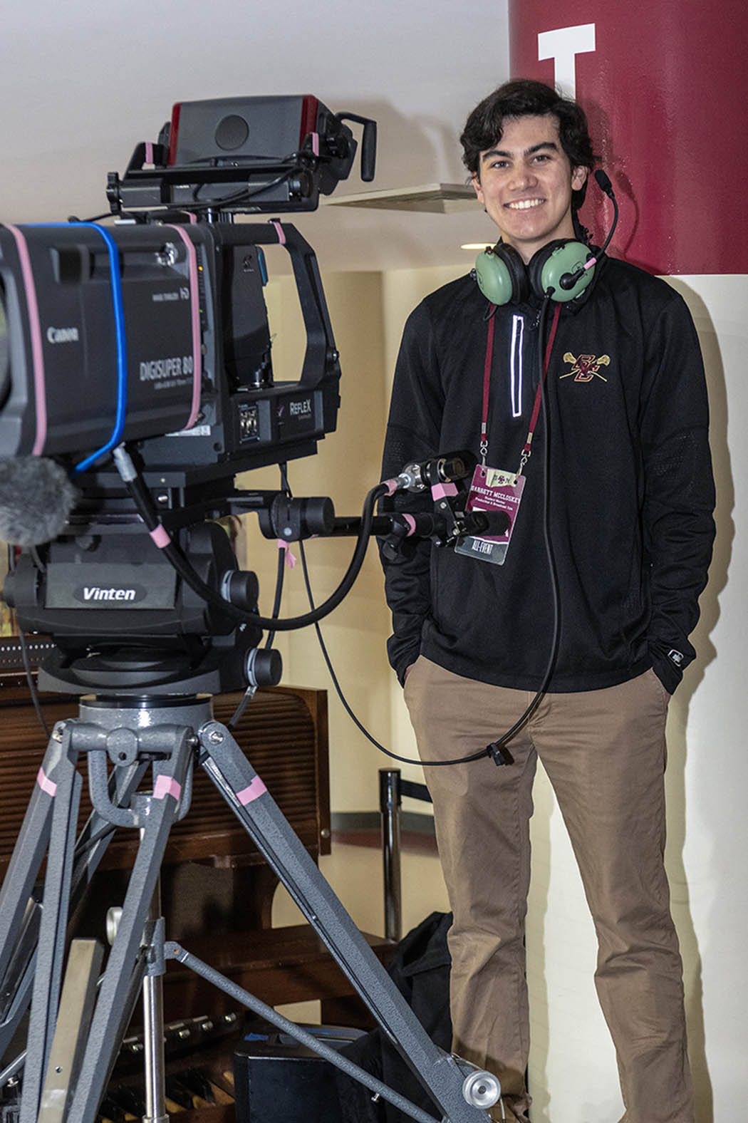 Portrait of ​Boston College undergraduate Garrett McCloskey ​CSOM '25​, who was an intern for NBC's 2024 Summer Olympic coverage in France.