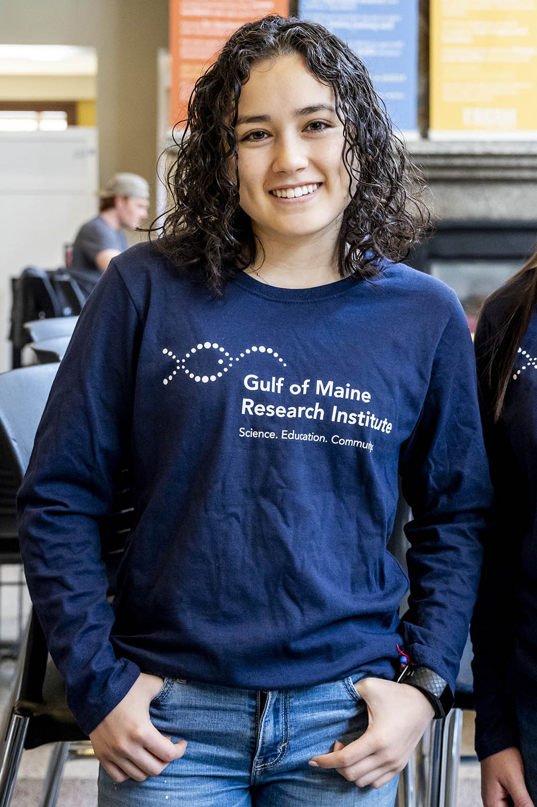 May 11, 2022 -- Morgan Santaguida (left) and Victoria (Tori) Newton have been working as seafood ambassadors with BC Dining this semester. It's a program run through the Gulf of Maine Research Institute that promotes sustainable and local seafood on college campuses, and BC was one of five New England colleges to participate.