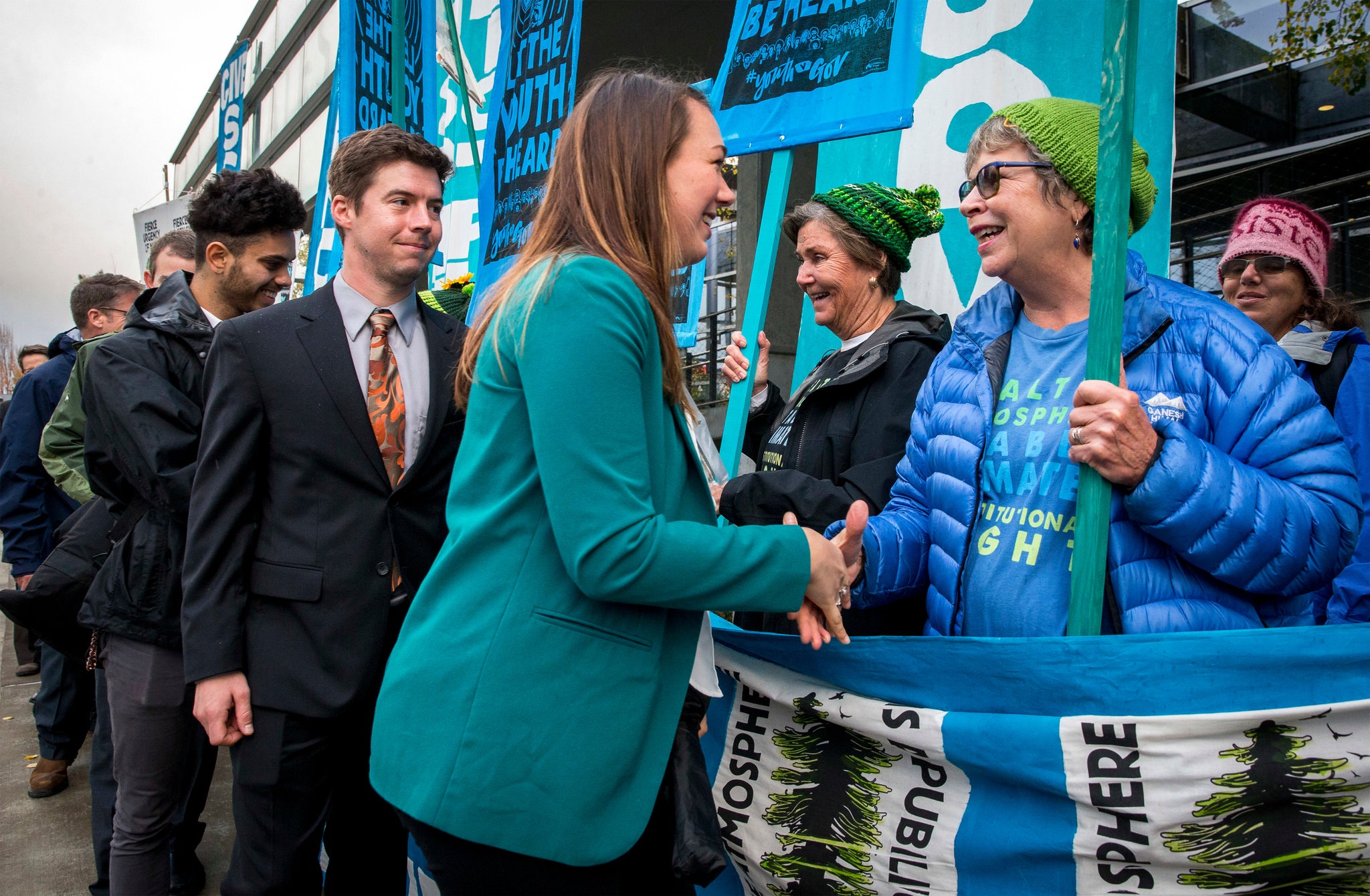 Kelsey Juliana, the named plaintiff in a climate change lawsuit brought by 21 young people against the federal government, greeted supporters in Eugene, Ore., last fall.